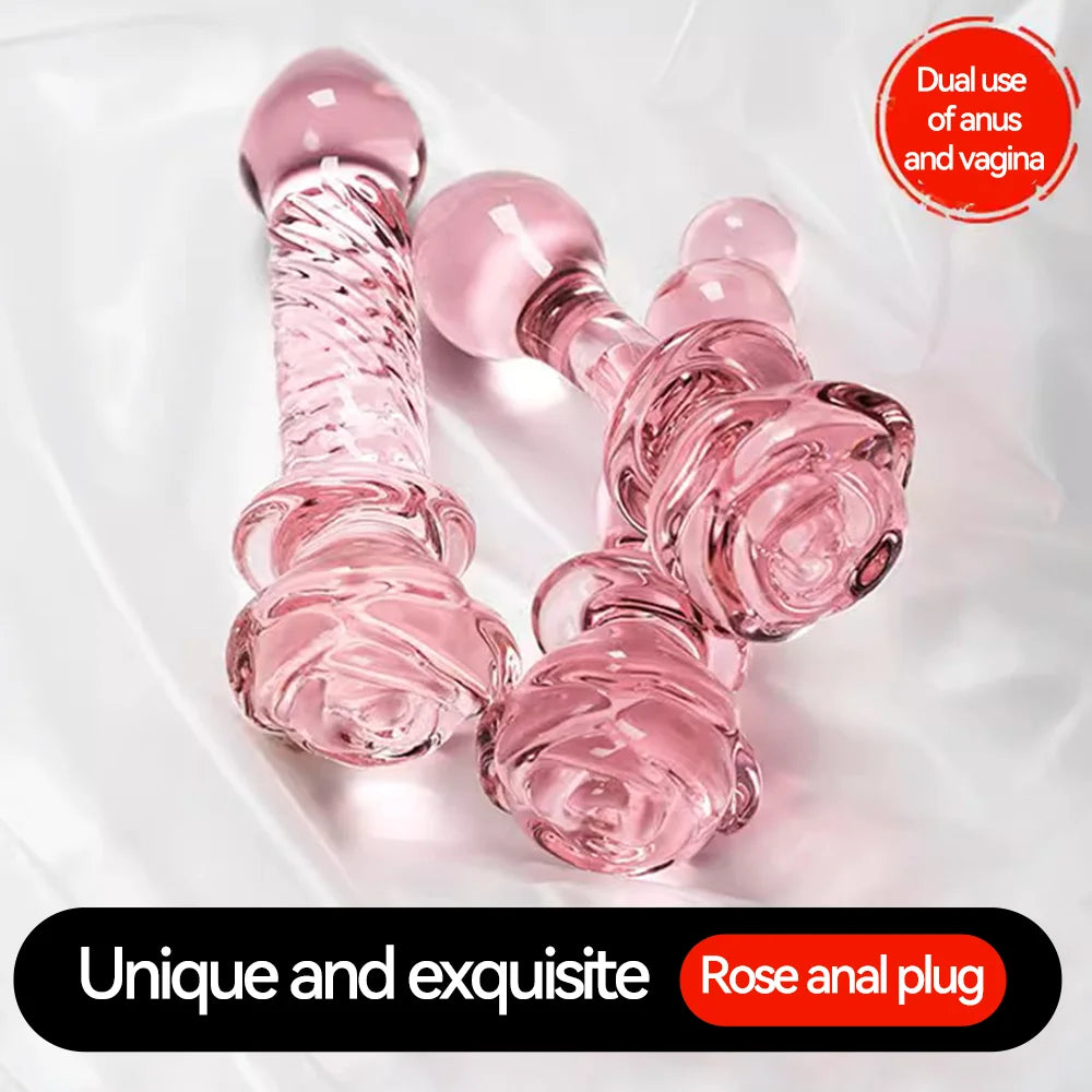 Glass Rose Long Anal Dildo