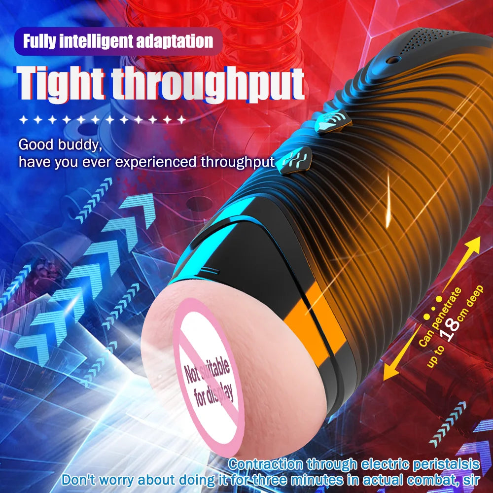 Automatic Pocket Pussy Male Masturbator Simulated Labia Vagina Intelligent Voice Penis Trainer Bracket Adult Sex Toy For Men