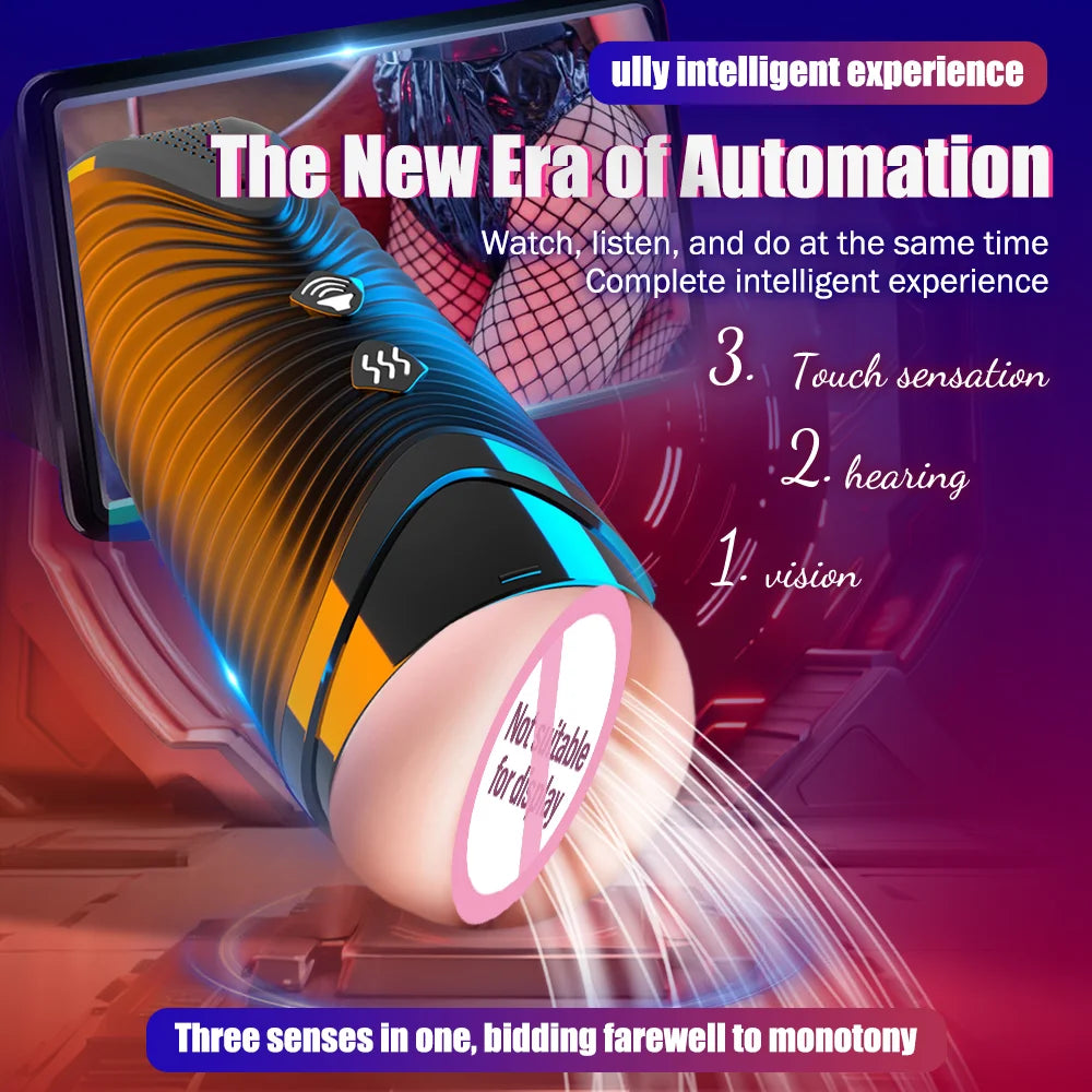 Automatic Pocket Pussy Male Masturbator Simulated Labia Vagina Intelligent Voice Penis Trainer Bracket Adult Sex Toy For Men