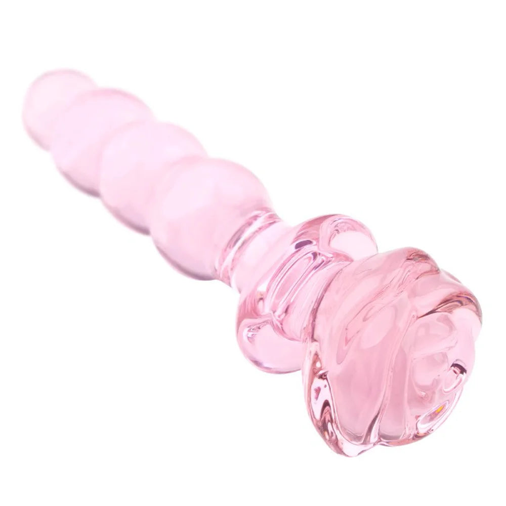 Glass Rose Long Anal Dildo