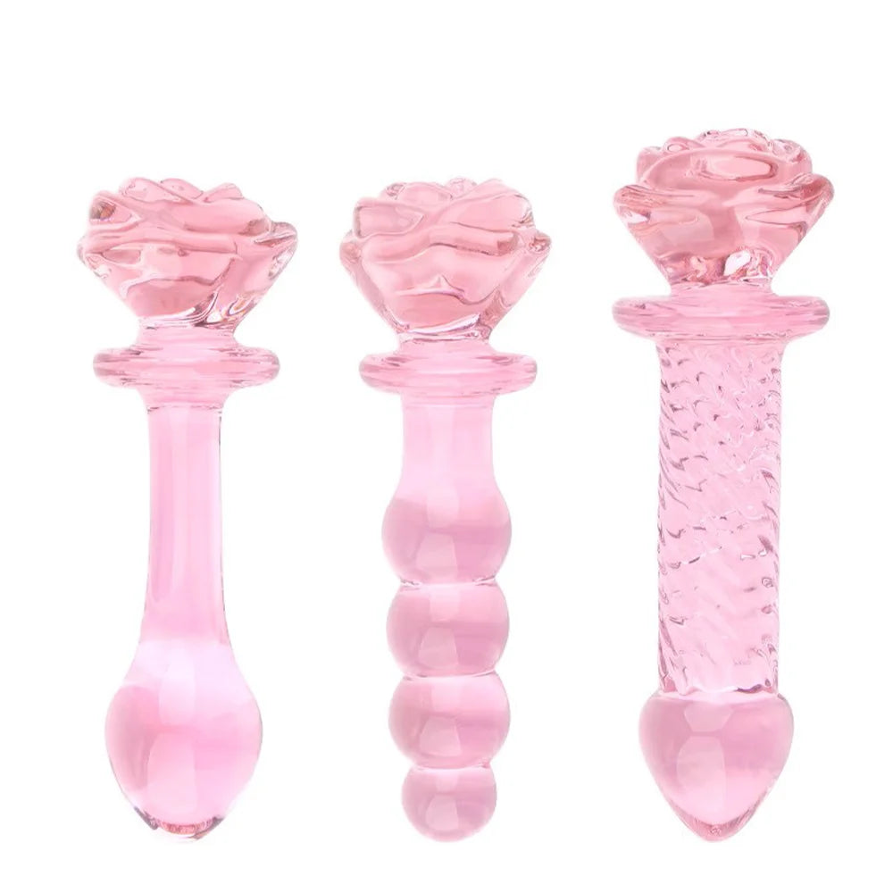 Glass Rose Long Anal Dildo