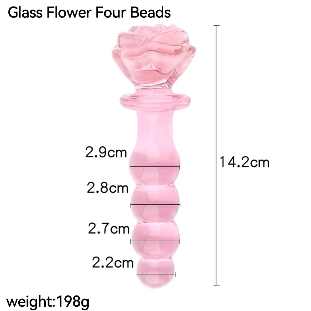 Glass Rose Long Anal Dildo