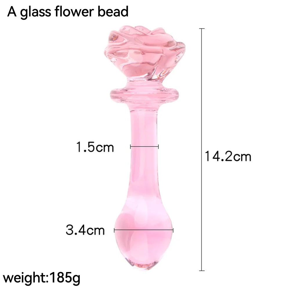 Glass Rose Long Anal Dildo