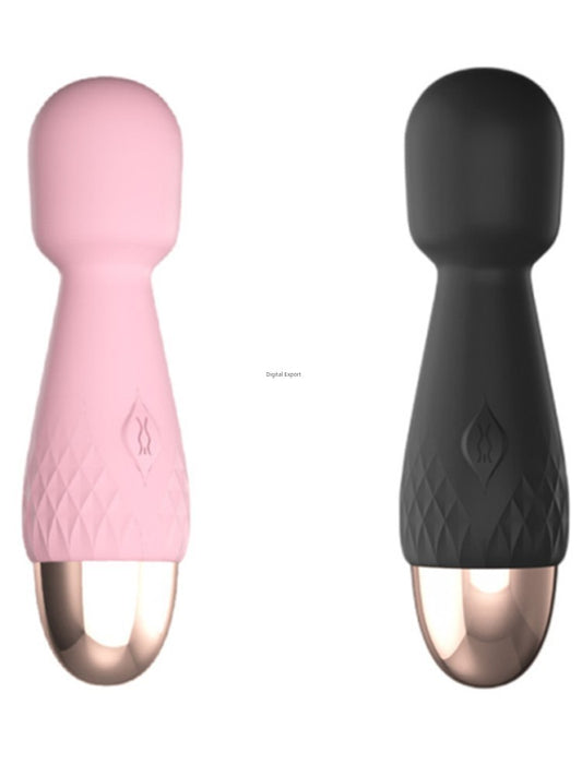 Pink and black handheld massager on a white background