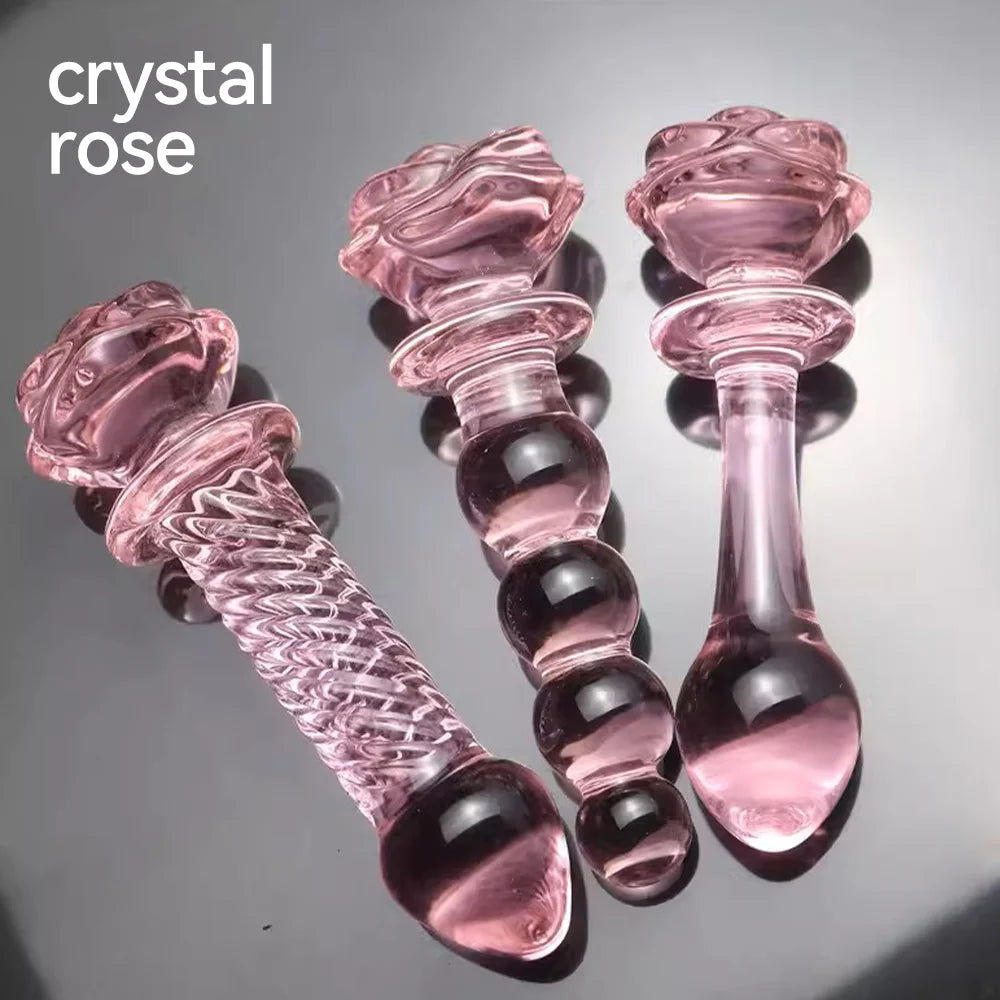 Glass Rose Long Anal Dildo
